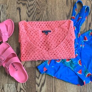 Coral American Eagle sweater/ beach cover up